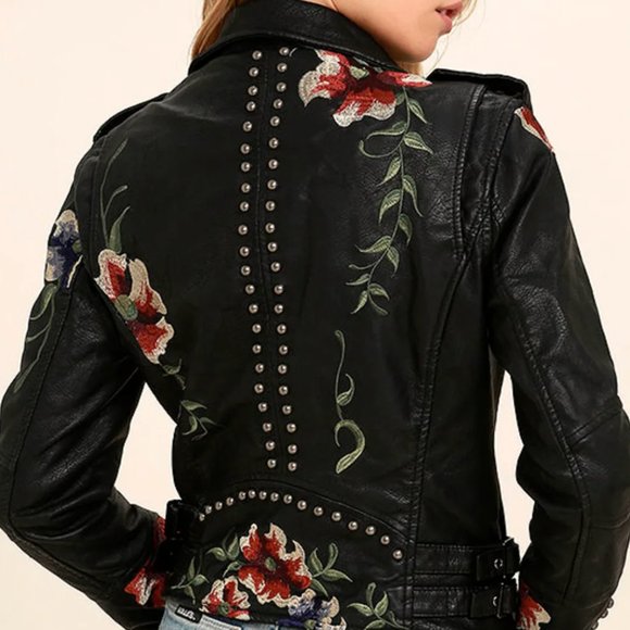 Blank NYC Black Embroidered Vegan Leather Moto Jacket - Picture 5 of 9